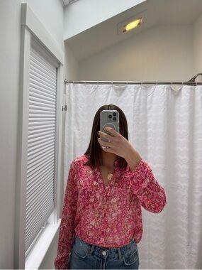 KUT Pink Floral Button-Up Blouse